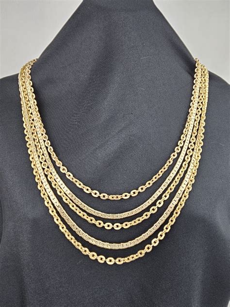 Vintage Monet Long Multi Strand Gold Tone Necklace 30 Gem