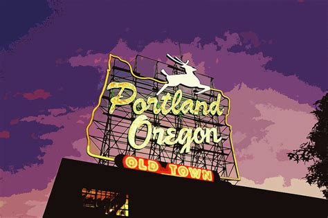 Portland Oregon Welcome Sign At Midnight Painting By Elaine Plesser