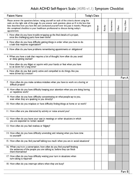 Fillable Online Adult Adhd Self Report Scale Asrs V1 1 Symptom