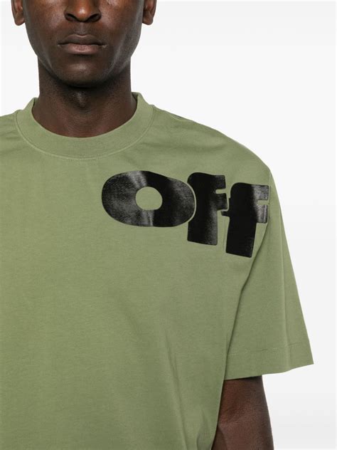 Off White Shared Logo Cotton T Shirt Green Farfetch Uk