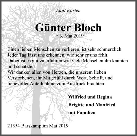 Traueranzeigen Von G Nter Bloch Trauer L Neburg De