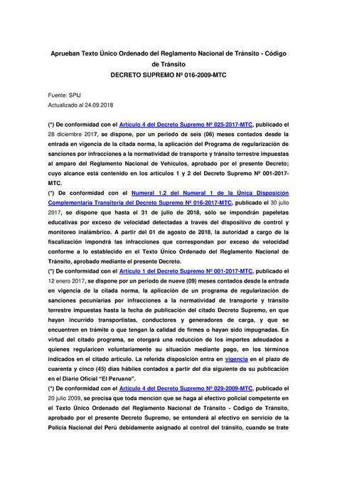 Código De Tránsito Spij Aprueban Texto Único Ordenado Del Reglamento Nacional De Tránsito