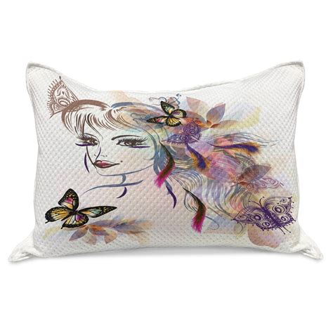 Tale Knitted Quilt Pillowcover, Girl Drawing Design with Butterflies