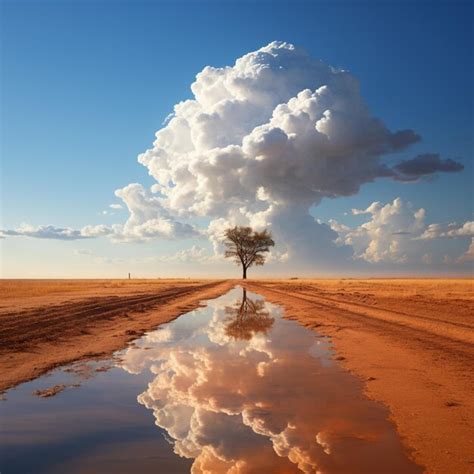 Hay Un Rbol Solitario Sentado En Un Camino De Tierra En El Medio De Un