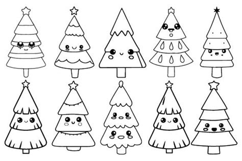 Cute Kawaii Christmas Tree Line Art Svg Graphic By Bdbgraphics