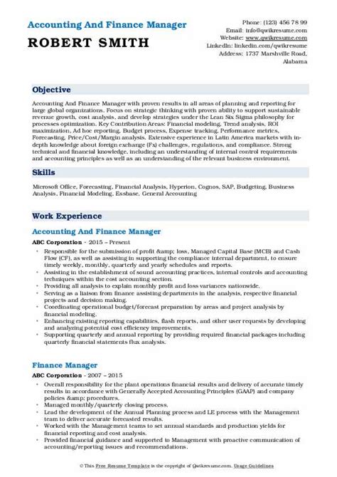 Finance Manager Resume Samples Qwikresume