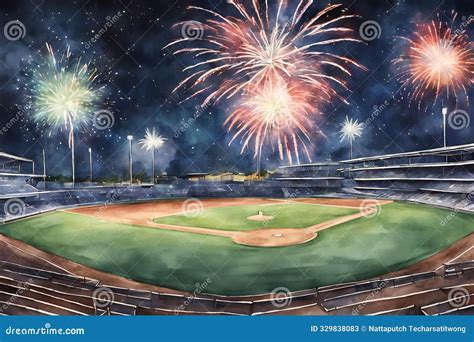 Water Color Empty Baseball Field Fireworks Night No People Stock