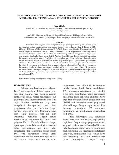 Implementasi Model Pembelajaran Group Investigation Untuk Meningkatkan