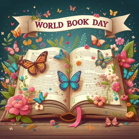 Magical Open Book With Butterflies For World Book Day Celebration Stock