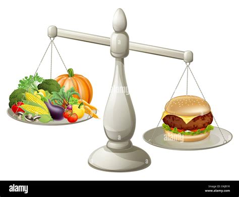 Healthy Eating Will Power Concept Healthy Food On One Side Of Scales And Fast Food Burger On