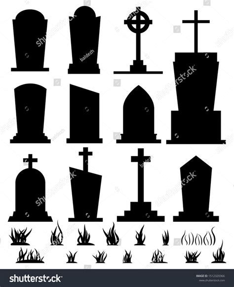 Black Silhouette Tombstone Set Halloween Holiday Stock Vector (Royalty ...