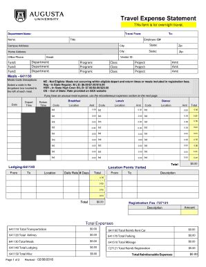 Fillable Online Travel Expense Statement This Form Is For Overnight