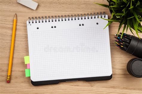Open Notepad With Office Supplies Stock Photo Image Of Mock Copy