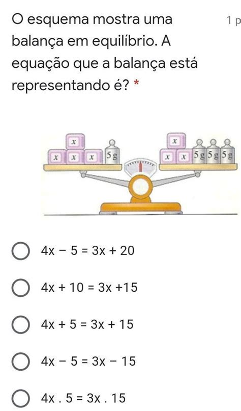 O Esquema Mostra Uma Balan A Em Equil Brio A Equa O Que A Balan A