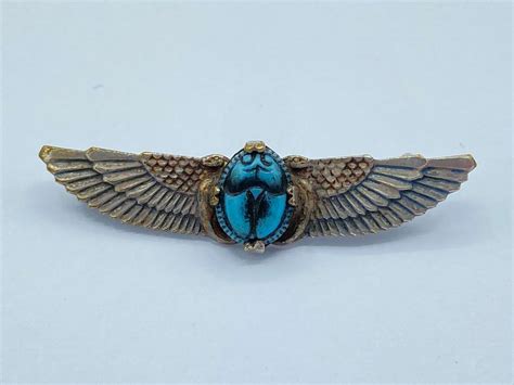 Beautiful Antique 1920s Egyptian Revival Winged Blue Scarab Brooch