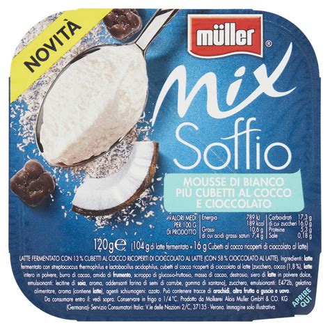 müller Mix Soffio Mousse di Bianco Più Cubetti al Cocco e Cioccolato