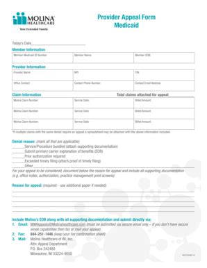 Molina Appeal Form Fill Online Printable Fillable Blank PdfFiller