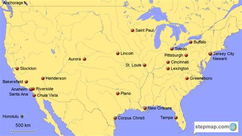 StepMap - Largest Cities in America, Part III - Landkarte für USA