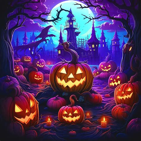 5D DIY Full Round Drill Diamond Painting Halloween Pumpkin Castle Decor