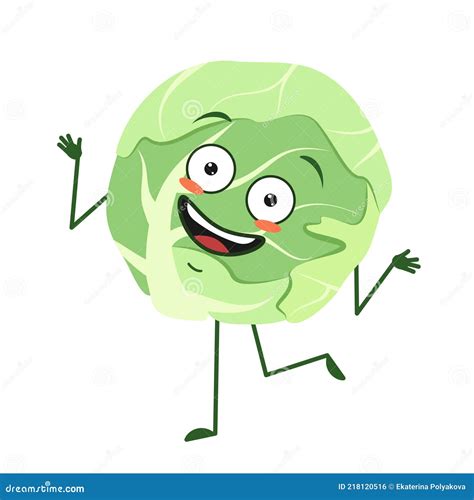 Cute Cabbage Character With Emotions In A Panic Grabs His Head Face Arms And Legs The Funny