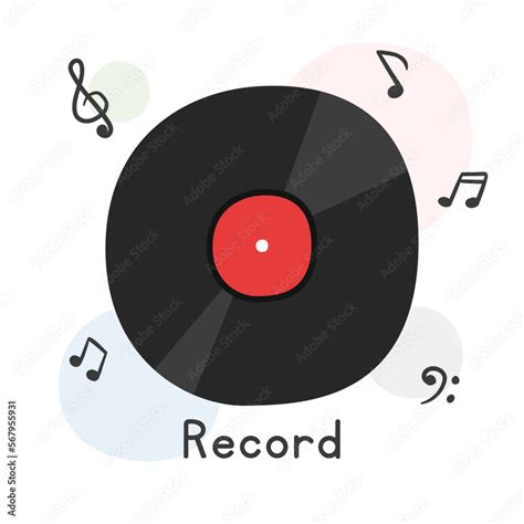 Vinyl Record Clipart Cartoon Style Simple Cute Black Gramophone Vinyl