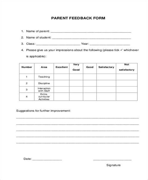 FREE 10 Feedback Forms For Parents In PDF MS Word