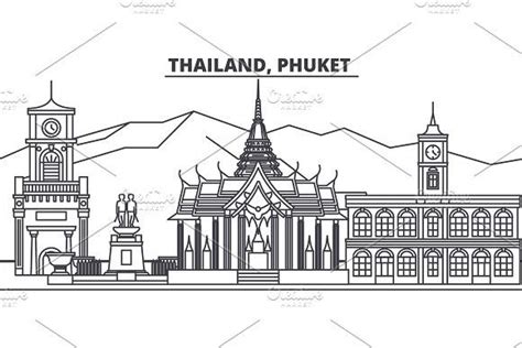 Thailand, Phuket line skyline vector illustration. Thailand, Phuket ...