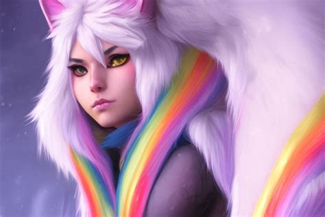 Cat Ears Blonde Rainbow Hair Cat Girl Winter Fur Woman Ra By Pandadk80 Playground