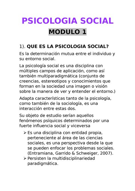 Psicologia Social PSICOLOGIA SOCIAL MODULO 1 1 QUE ES LA PSICOLOGIA