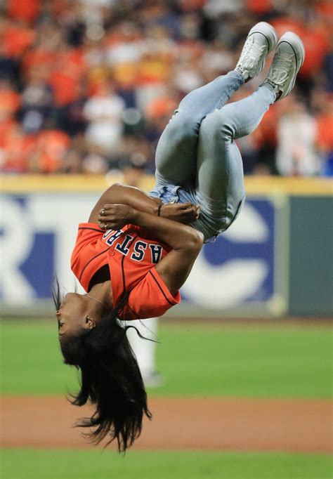 Watch Simone Biles Flip Before Throwing World Series Pitch Popsugar Fitness Photo 5