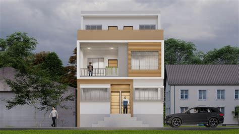 X House Design D Elevation Grey Tone Sq Ft Plot Area