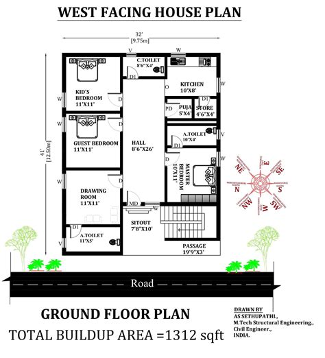 30 X 40 House Plans West Facing With Vastu