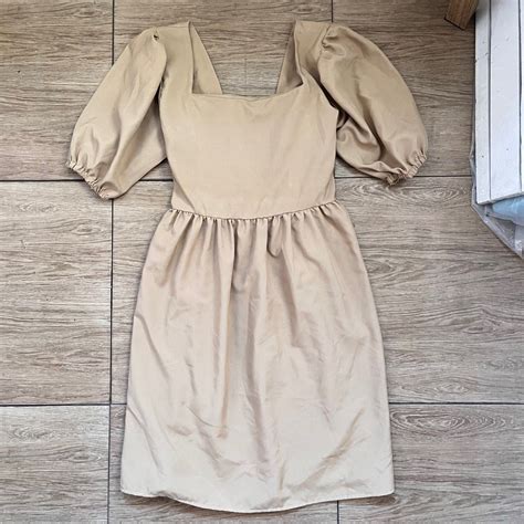 Puff Sleeve Nude Dress Women S Fashion Dresses Sets Dresses On Carousell