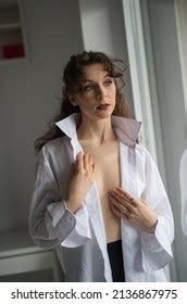 Attractive Sexy Brunette White Shirt Posing Stock Photo Shutterstock