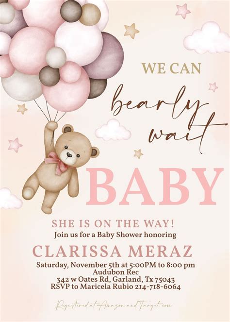 Pin By Urmi Patel On Invite Pink Bear Baby Shower Bear Baby Shower