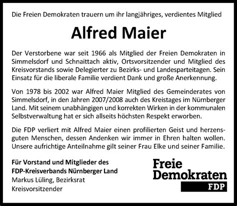 Traueranzeigen Von Alfred Maier Gemeinsamtrauern N Land