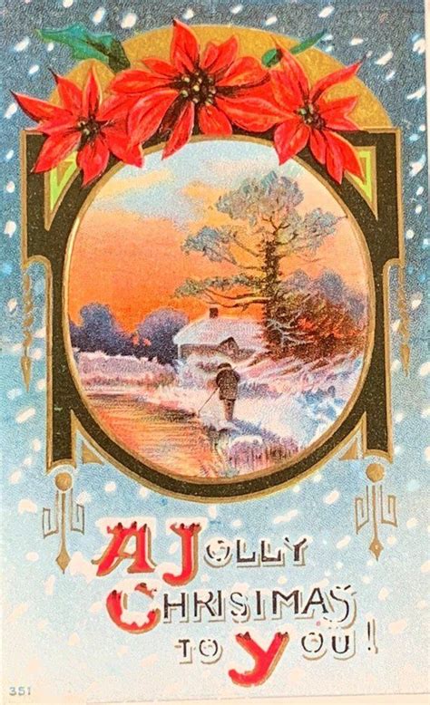 Antique Unused Embossed 1900s Christmas Postcard Man Walking Etsy