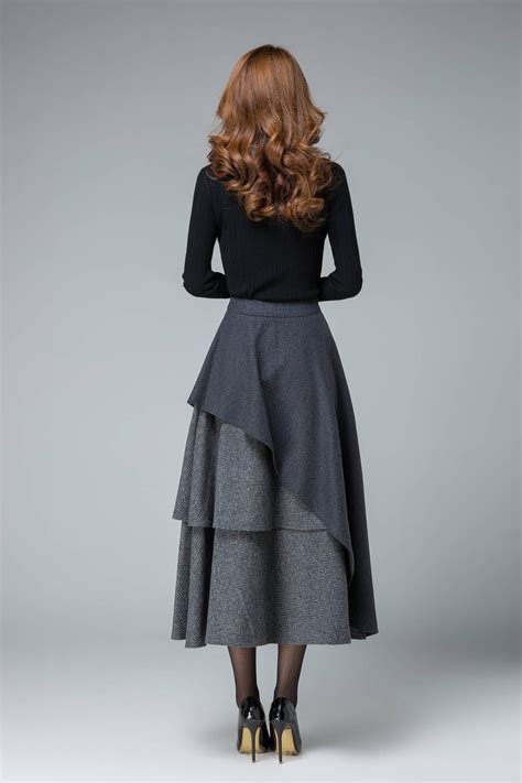 Gray Wool Skirt Maxi Winter Skirt Layered Skirt High Etsy Canada