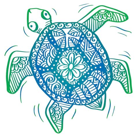 Arte De Zentangle De Tortuga Dibujada A Mano Vector Premium