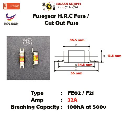 HRC Fusegear Electric 6A 100A FUSE MADE IN MALAYSIA FE01 FE02