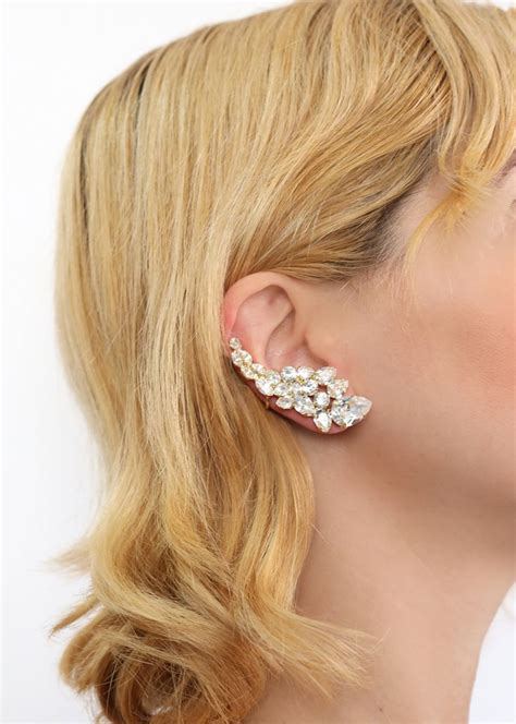 Ear Cuff Earrings Bridal Climber Crystal Earrings Swarovski Ear