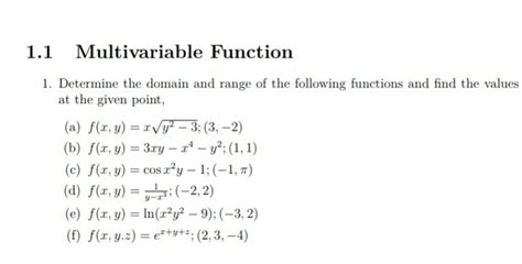 Solved 1 1 Multivariable Function 1 Determine The Domain