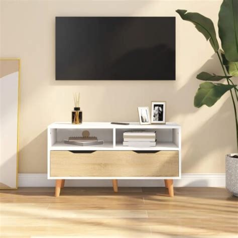 Vidaxl Tv Stand White And Sonoma Oak X X Engineered Wood