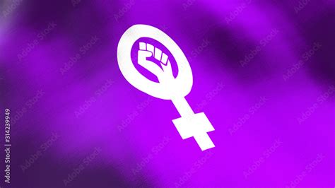 Feminist Logo Waving Flag Seamless Cgi Animation Highly Detailed Fabric Texture In Cinematic