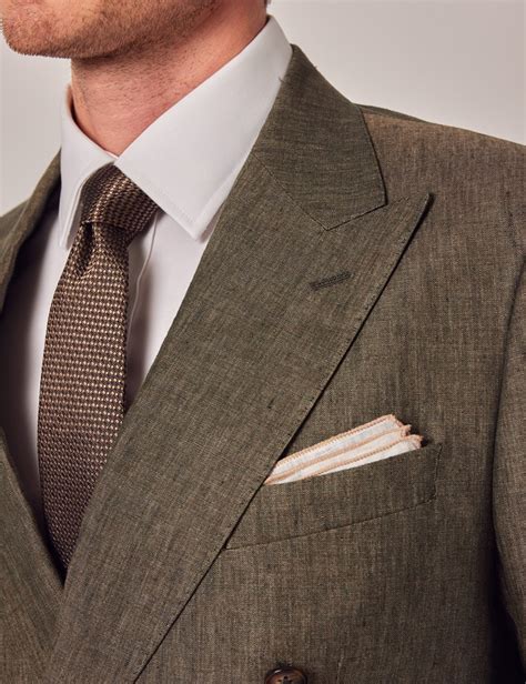 Dark Green Linen Tailored Double Breasted Italian Suit Jacket