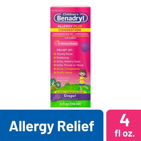 Children‘s Benadryl Allergy Plus Congestion Liquid, Grape, 4 fl. oz