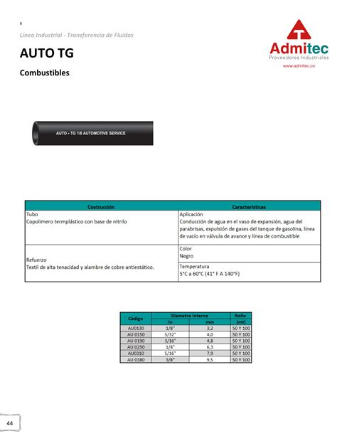 Manguera Auto Tg Combustibles Admitec