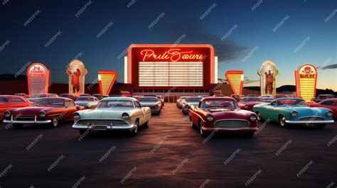 Premium Photo Vintage Drivein Theater Classic Cars Retro Neon Signs