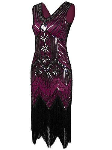 Vijiv Women S Gastby Sequin Art Nouveau Embellished Fringed Flapper