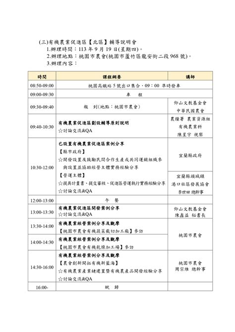 113年度【有機農業促進區輔導說明會】開始報名囉 Beclass 線上報名系統 Online Registration Form